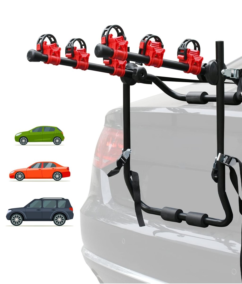 3 Bike Universal Cycle Bicycle Car Rear Carrier Rack Hanger Mount for Car Sedan Hatchback Minivan SUV - Outdoorium