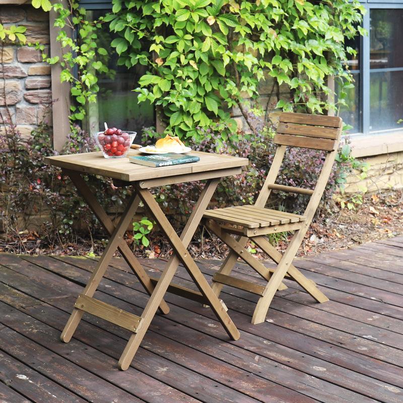 3 Piece RoundTable - Set Folding Bistro Set Solid Fir Wood Table Chair Set Garden Outdoor Lounge - Outdoorium