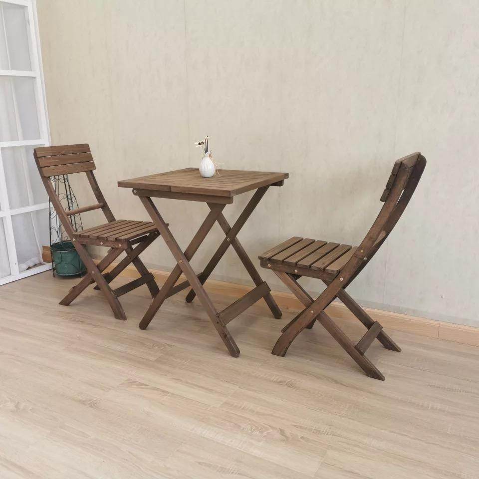 3 Piece RoundTable-Set Folding Bistro Set Solid Fir Wood Table Chair Set Garden Outdoor Lounge - Outdoorium