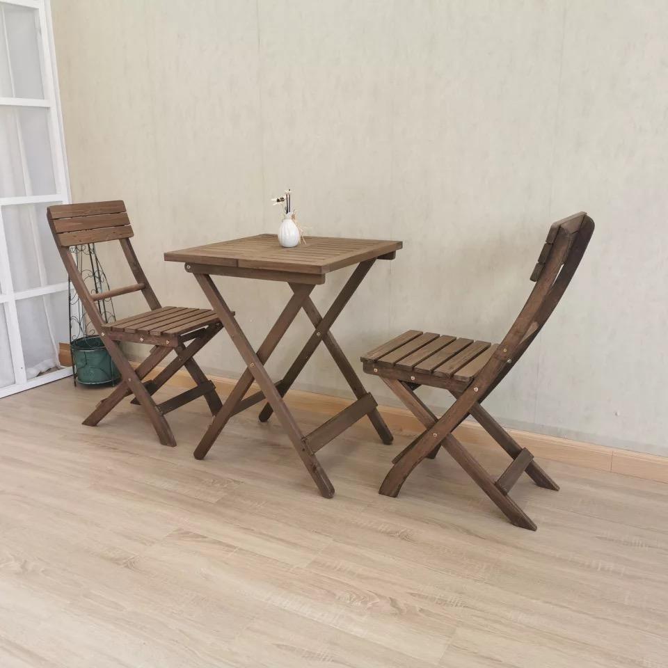 3 Piece RoundTable - Set Folding Bistro Set Solid Fir Wood Table Chair Set Garden Outdoor Lounge - Outdoorium