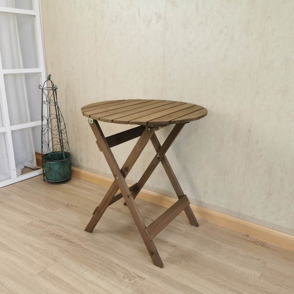 3 Piece RoundTable-Set Folding Bistro Set Solid Fir Wood Table Chair Set Garden Outdoor Lounge - Outdoorium