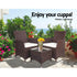 Gardeon 3PC Outdoor Bistro Set Patio Furniture Wicker Setting Chairs Table Cushion Brown - View 10