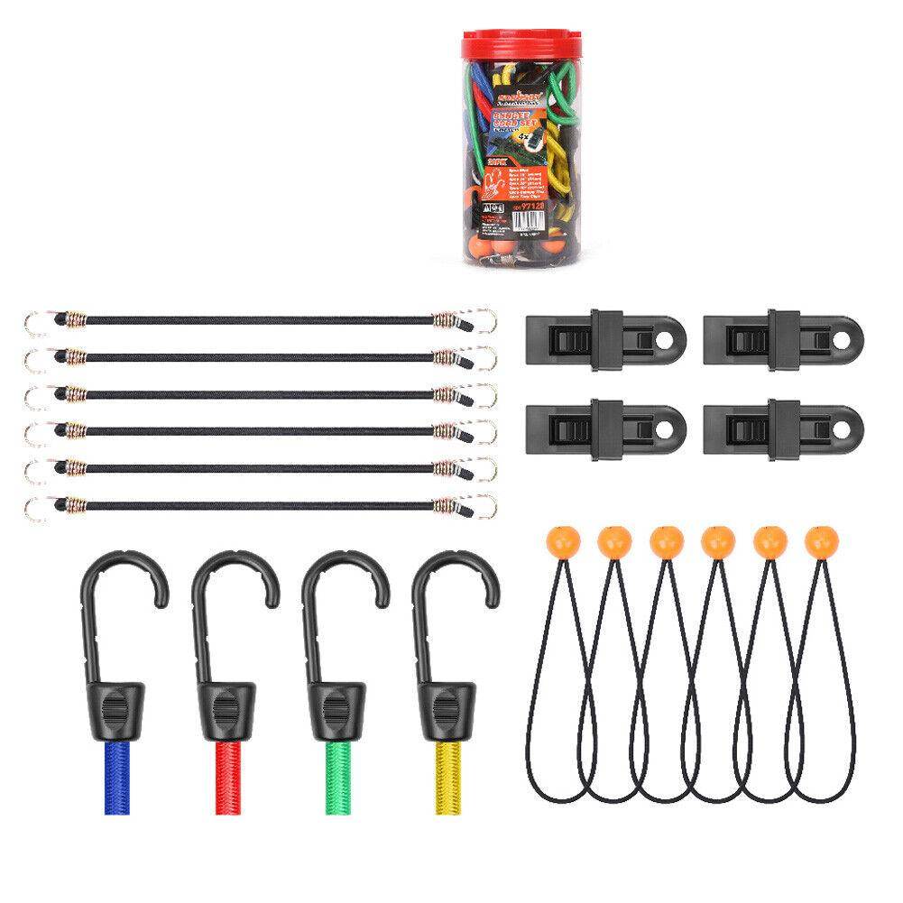 30-Piece Premium Bungee Cord Assortment Includes 10” to 40” Bungee Cords, Canopy Ties & Tarp Clips - Outdoorium