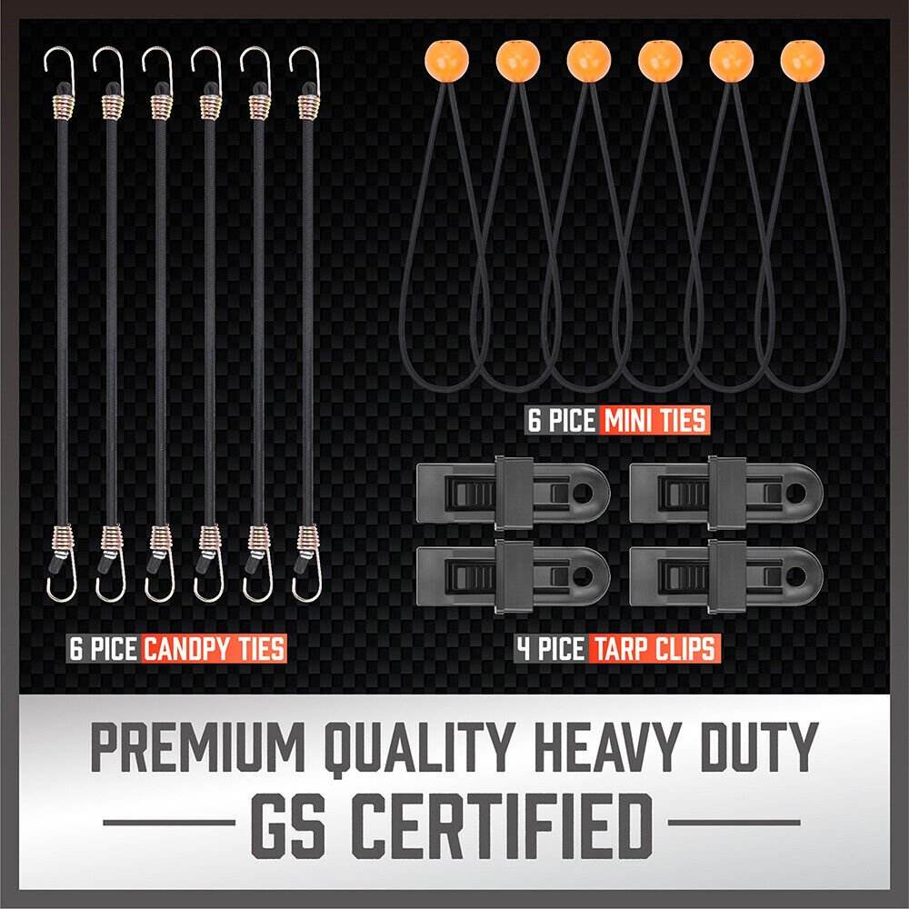 30 - Piece Premium Bungee Cord Assortment Includes 10” to 40” Bungee Cords, Canopy Ties & Tarp Clips | Outdoorium