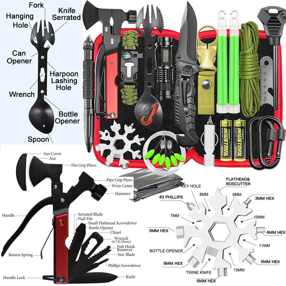 32 In 1 Emergency Survival Equipment Kit Camping SOS Tool Sports Tactical Hiking - Outdoorium