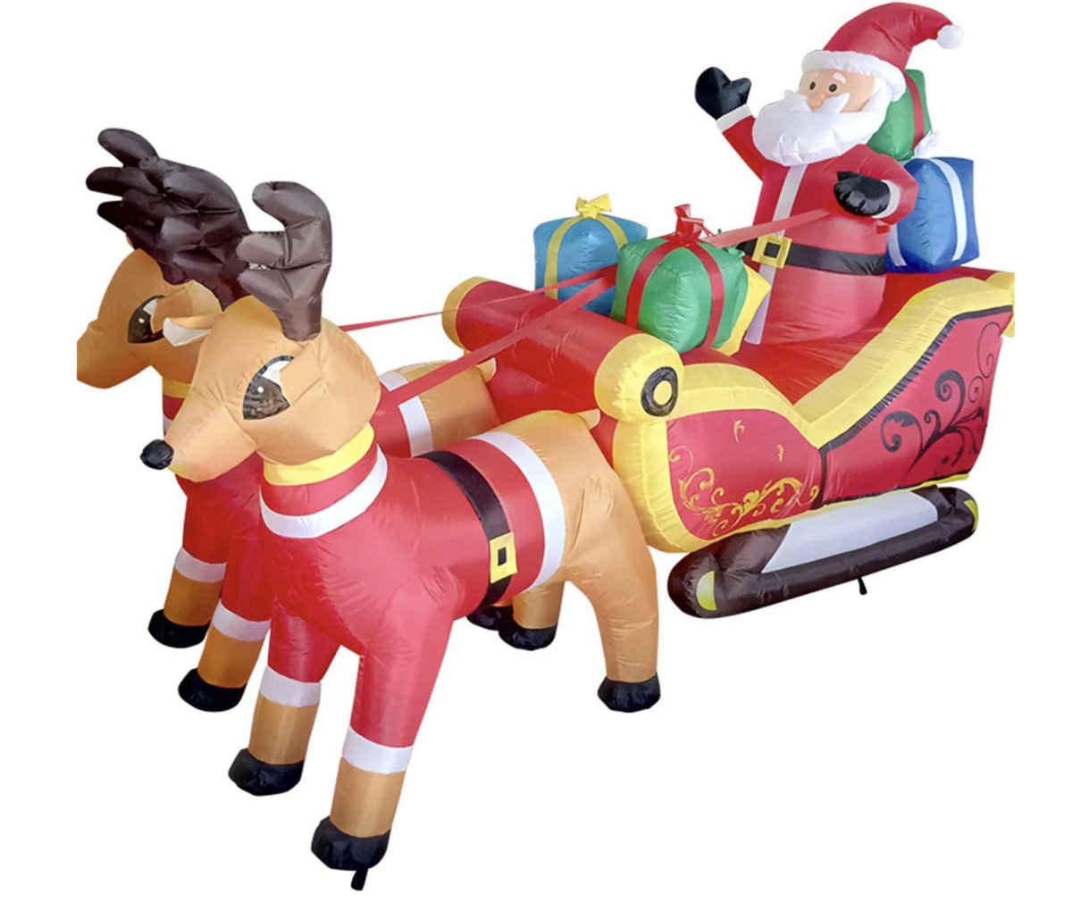 320cm Xmas Father Christmas Charm Santa Sleigh With Reindeer + LED Lights Inflatable - Outdoorium