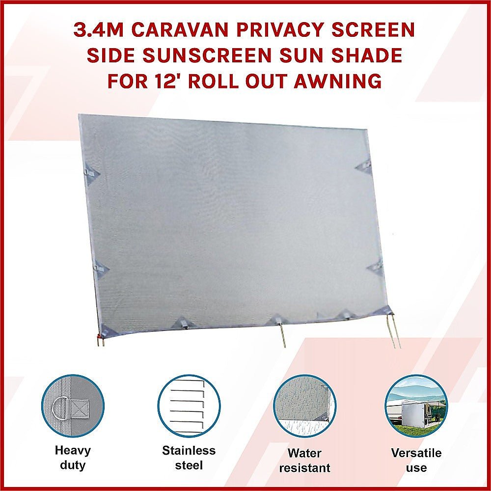 3.4m Caravan Privacy Screen Side Sunscreen Sun Shade for 12' Roll Out Awning - Outdoorium