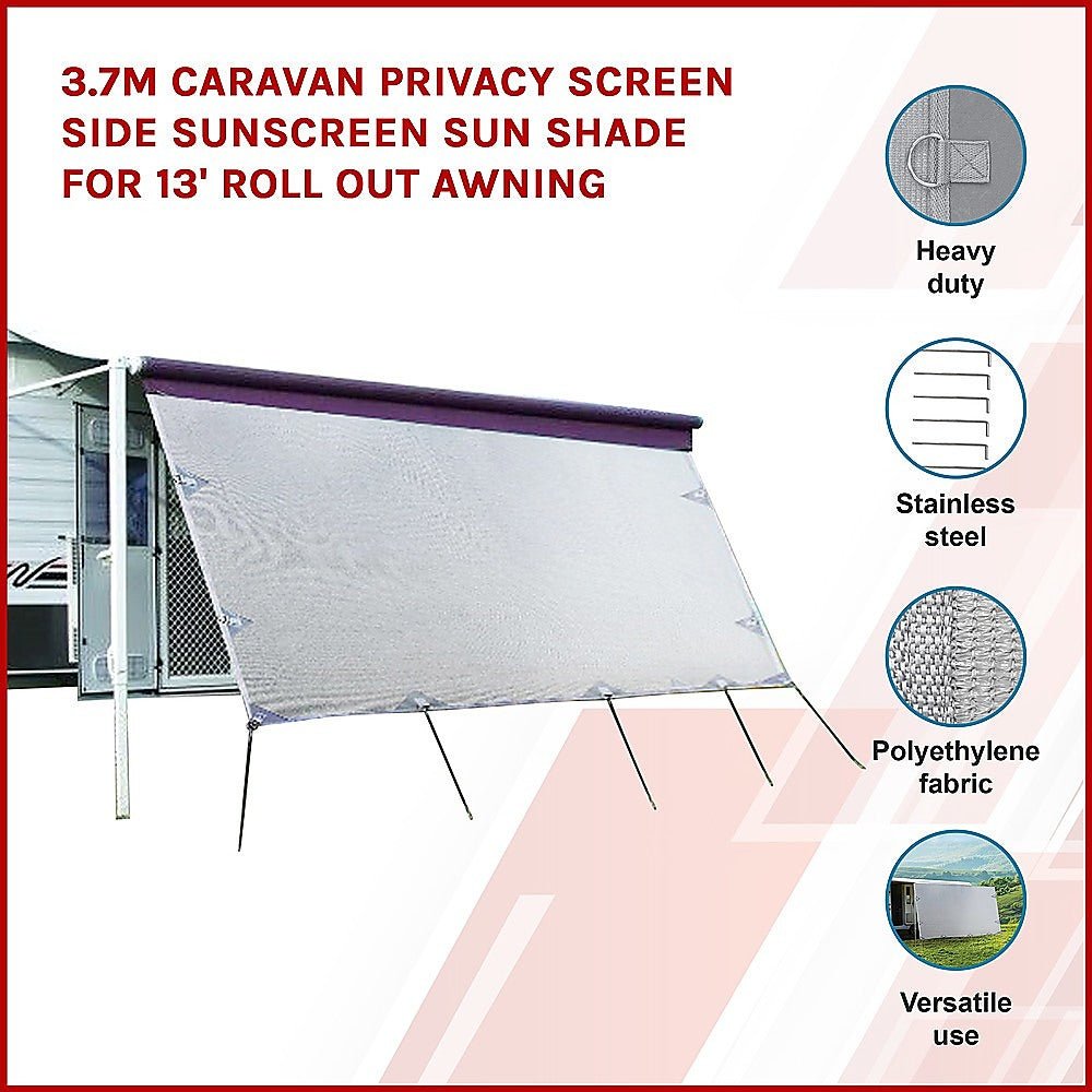 3.7m Caravan Privacy Screen Side Sunscreen Sun Shade for 13&#39; Roll Out Awning - Outdoorium