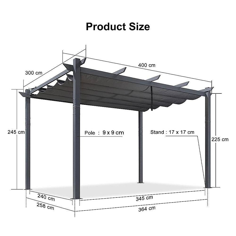 3x4M Aluminium Pergola Marquee with Retractable Roof – Garden Canopy | Outdoorium