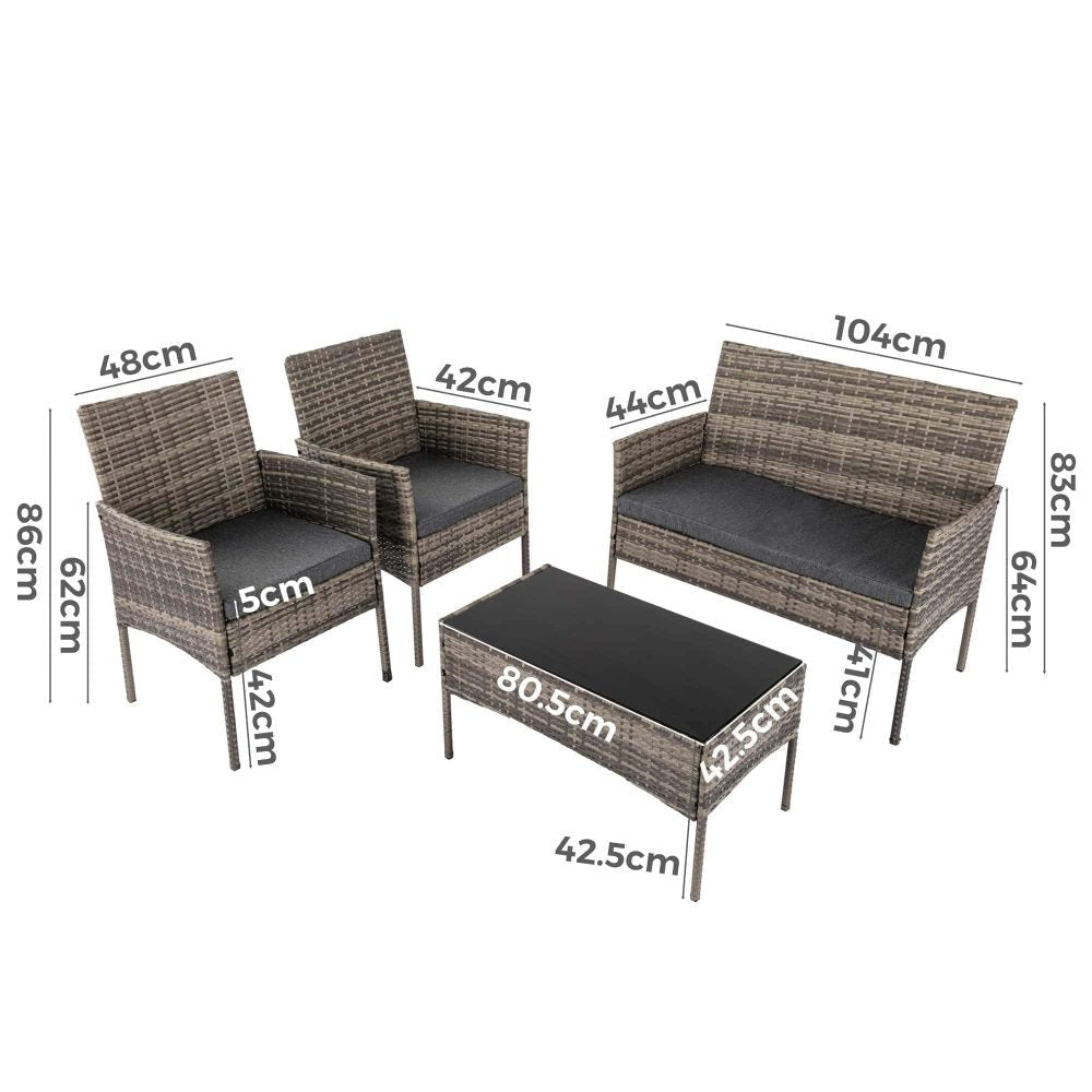 4 Seater Wicker Outdoor Lounge Set &8211; Mixed Grey | Outdoorium