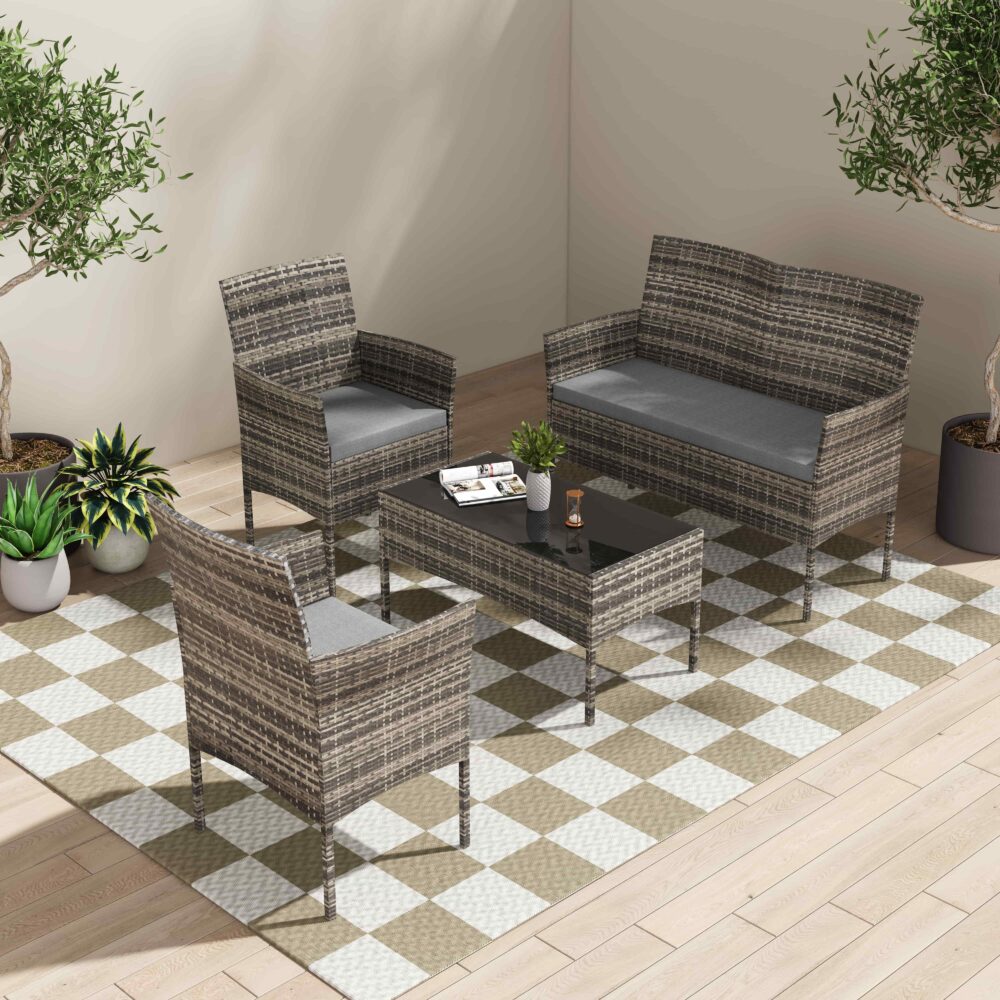 4 Seater Wicker Outdoor Lounge Set &8211; Mixed Grey | Outdoorium
