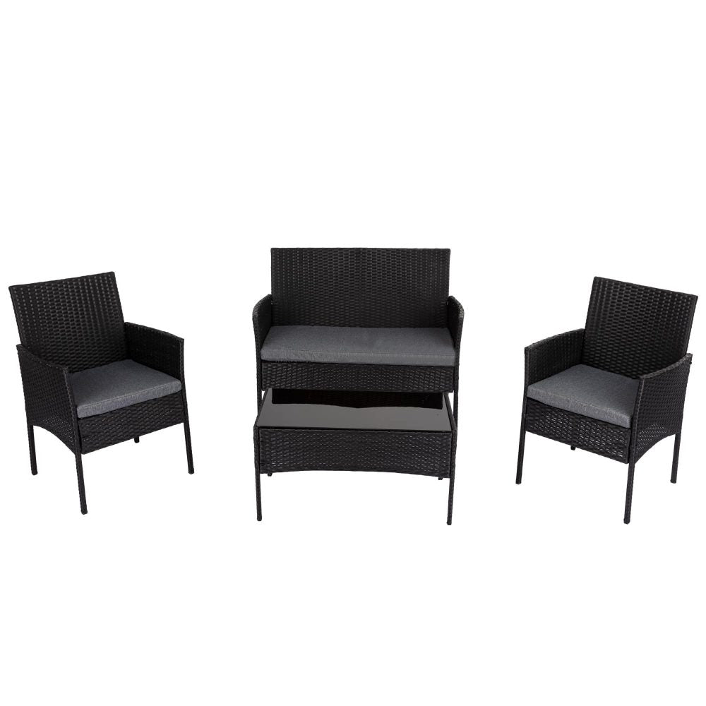 4 Seater Wicker Outdoor Lounge Set - Black | Outdoorium