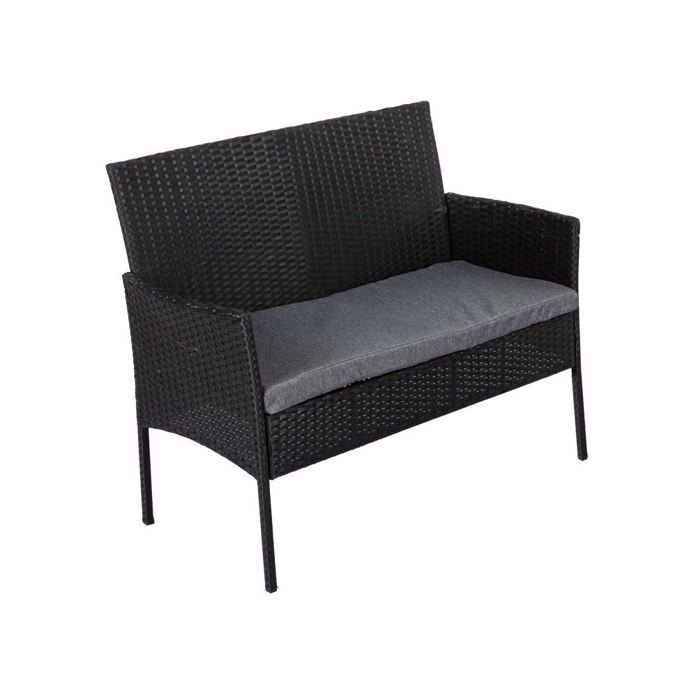 4 Seater Wicker Outdoor Lounge Set - Black | Outdoorium