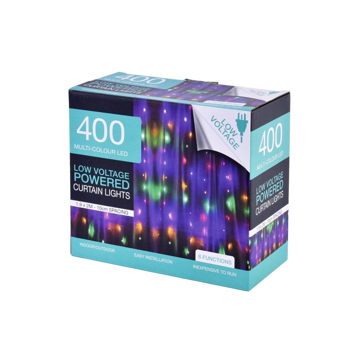 400 Low Voltage LED Curtain Lights 8 Functions 1.9x2M Christmas Decoration Multicolor - Outdoorium