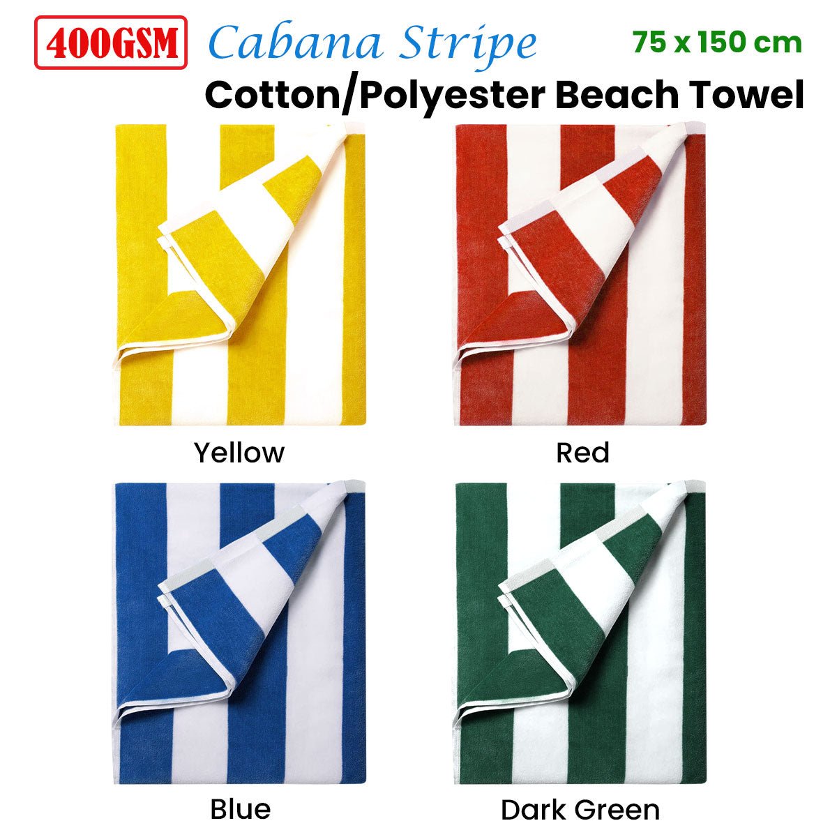 400GSM Cabana Stripe Cotton Polyester Beach Towel Blue - Outdoorium