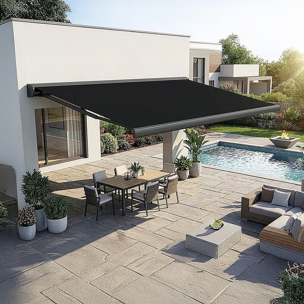 4.0m x 3.0m Retractable Folding Arm Awning Heavy Duty Full Cassette Motorised | Outdoorium