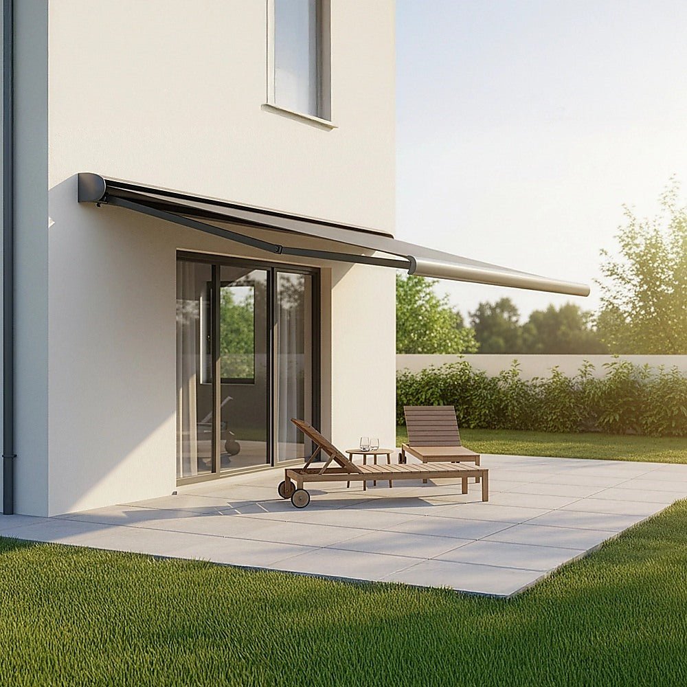 4.0m x 3.0m Retractable Folding Arm Awning Heavy Duty Full Cassette Motorised | Outdoorium