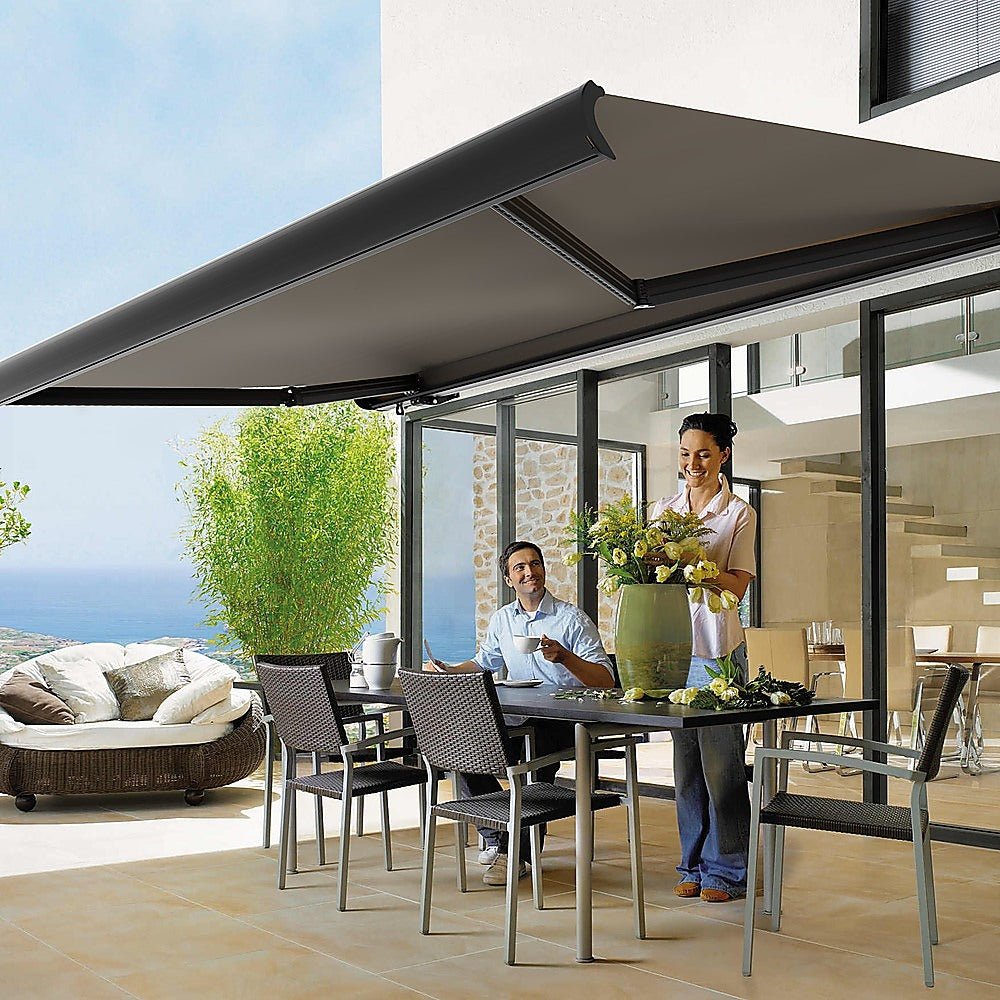 4.0m x 3.0m Retractable Folding Arm Awning Heavy Duty Full Cassette Motorised - Outdoorium