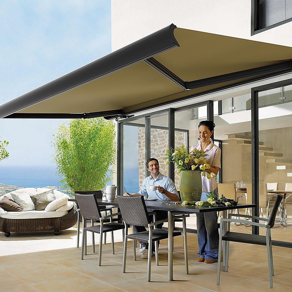 4.0m x 3.0m Retractable Folding Arm Awning Heavy Duty Full Cassette Motorised - Outdoorium