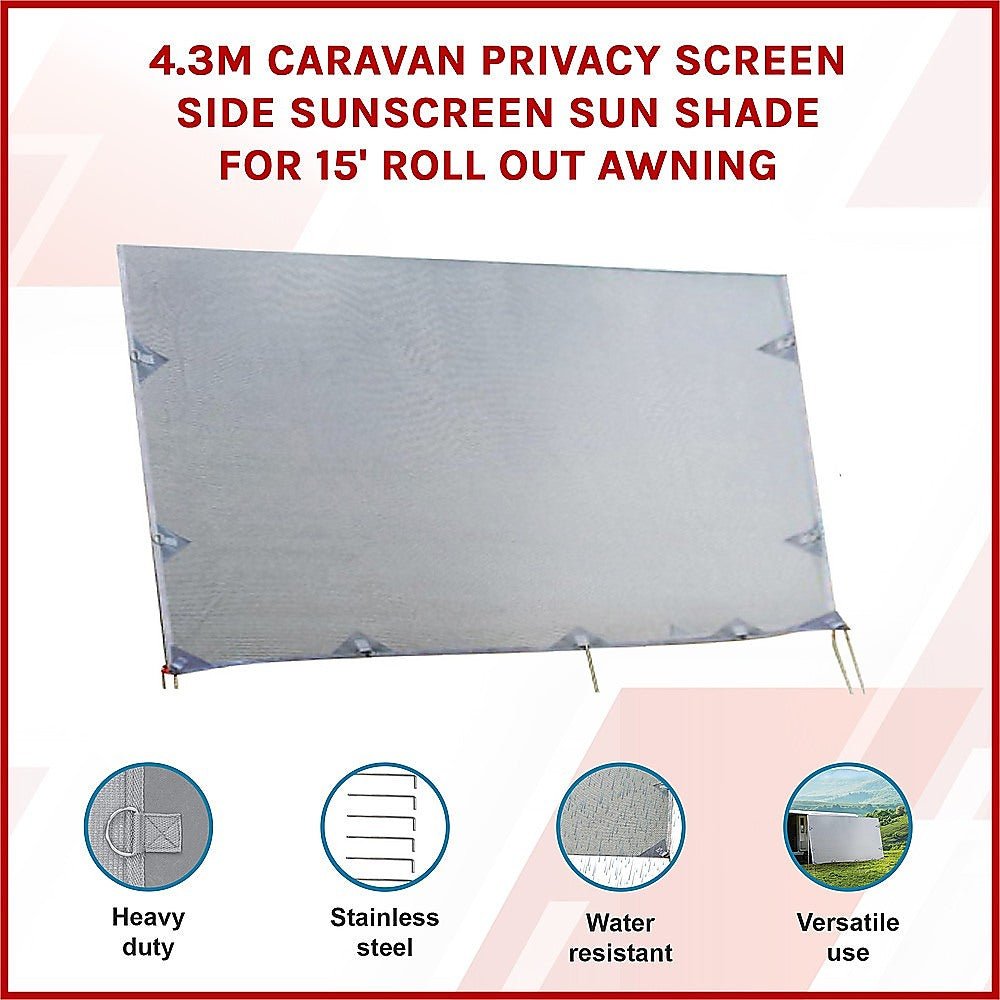 4.3m Caravan Privacy Screen Side Sunscreen Sun Shade for 15' Roll Out Awning - Outdoorium
