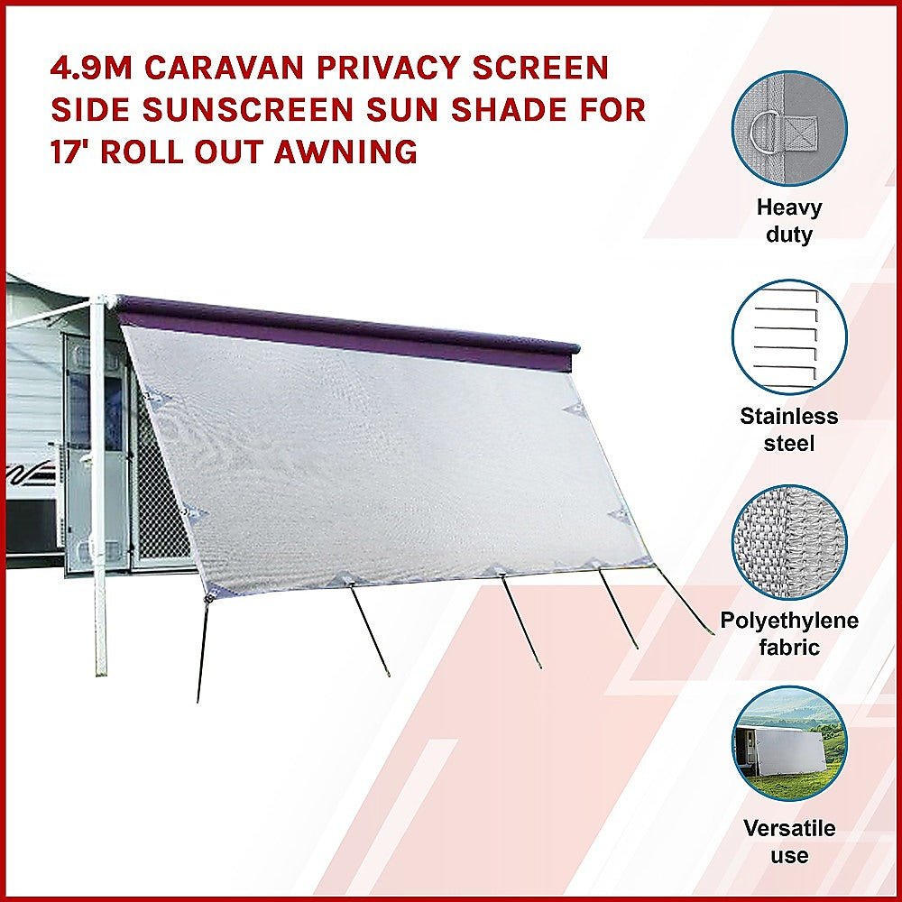 4.9m Caravan Privacy Screen Side Sunscreen Sun Shade for 17&#39; Roll Out Awning - Outdoorium