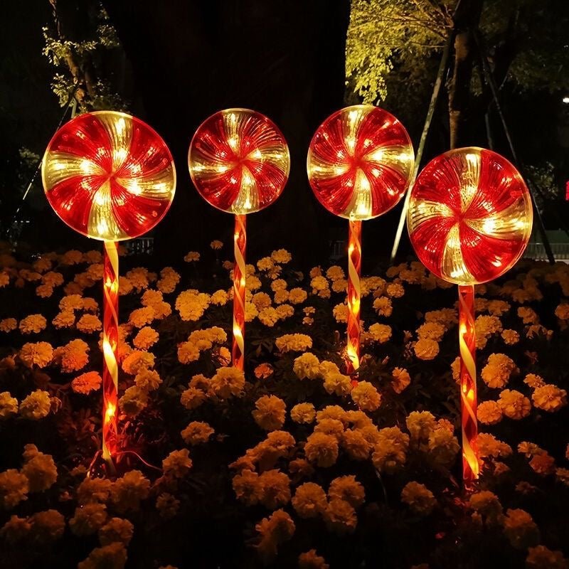 4pcs Solar Lollipops Cane Light Candy Cane Lights Water - resistant Christmas Outdoor Lawn Light - Outdoorium