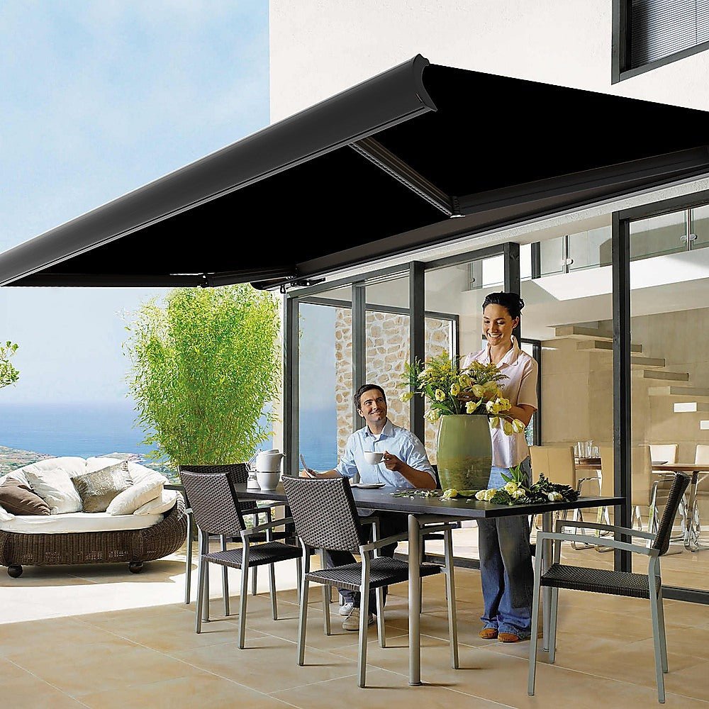 5.0m x 3.0m Retractable Folding Arm Awning Heavy Duty Full Cassette Motorised - Outdoorium