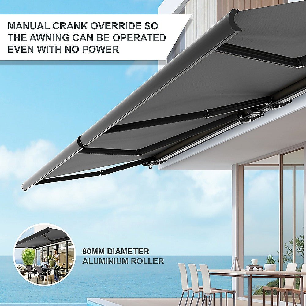 5.0m x 3.0m Retractable Folding Arm Awning Heavy Duty Full Cassette Motorised - Outdoorium