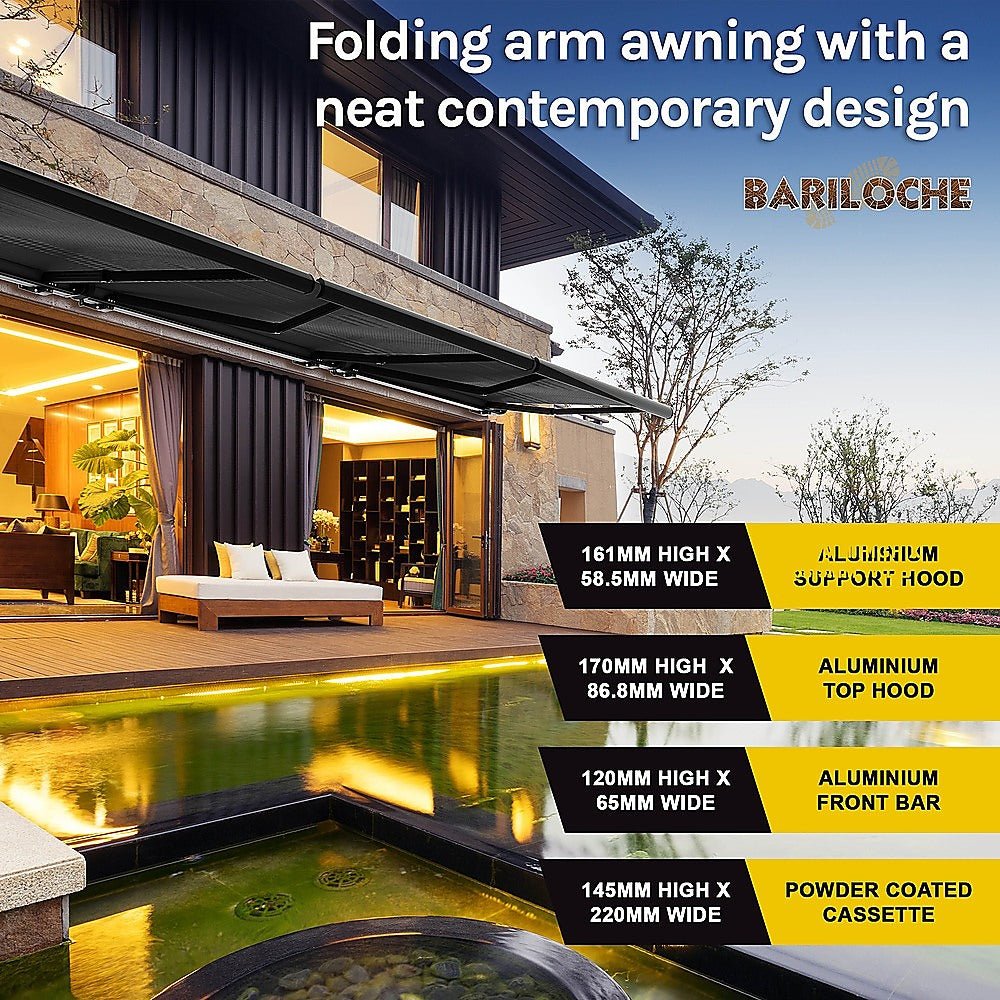 5.0m x 3.0m Retractable Folding Arm Awning Heavy Duty Full Cassette Motorised | Outdoorium
