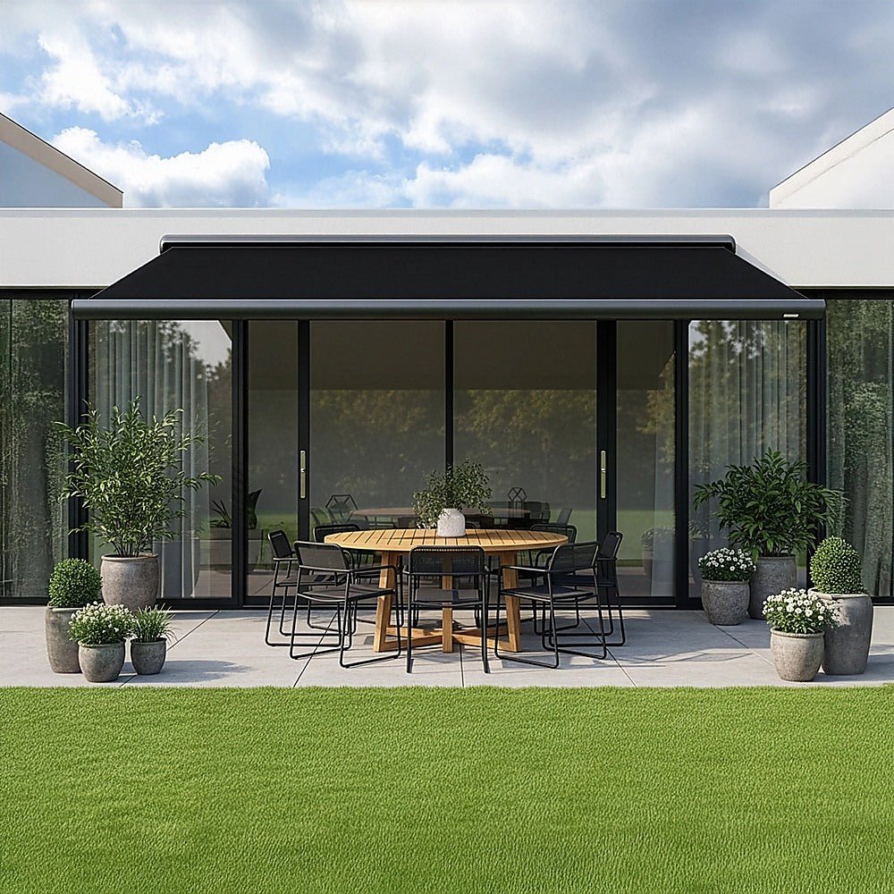 5.0m x 3.0m Retractable Folding Arm Awning Heavy Duty Full Cassette Motorised | Outdoorium