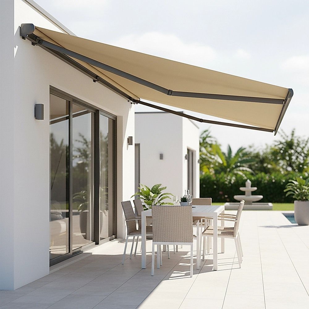 5.0m x 3.0m Retractable Folding Arm Awning Heavy Duty Full Cassette Motorised