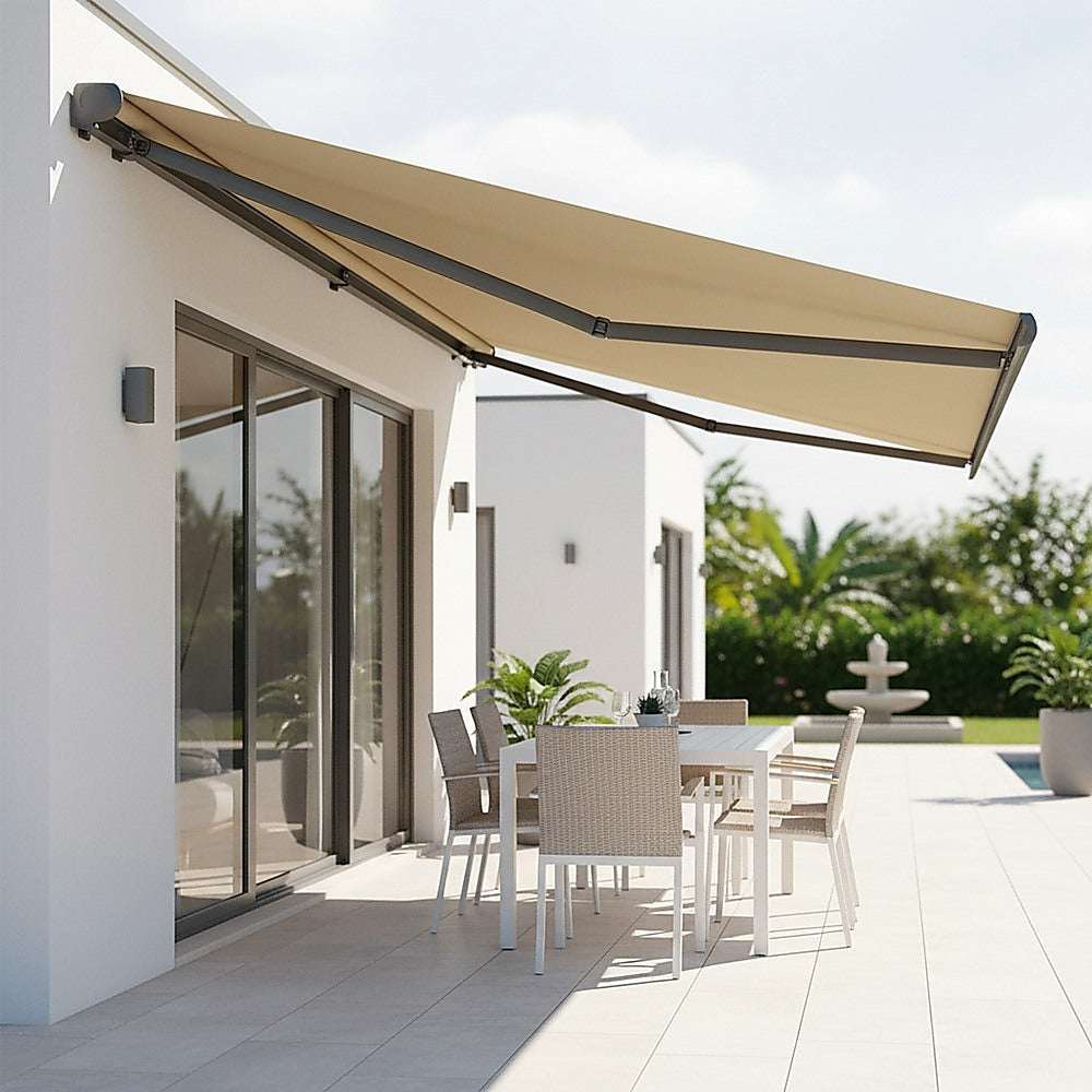 5.0m x 3.0m Retractable Folding Arm Awning Heavy Duty Full Cassette Motorised | Home & Garden > Shading > Awnings