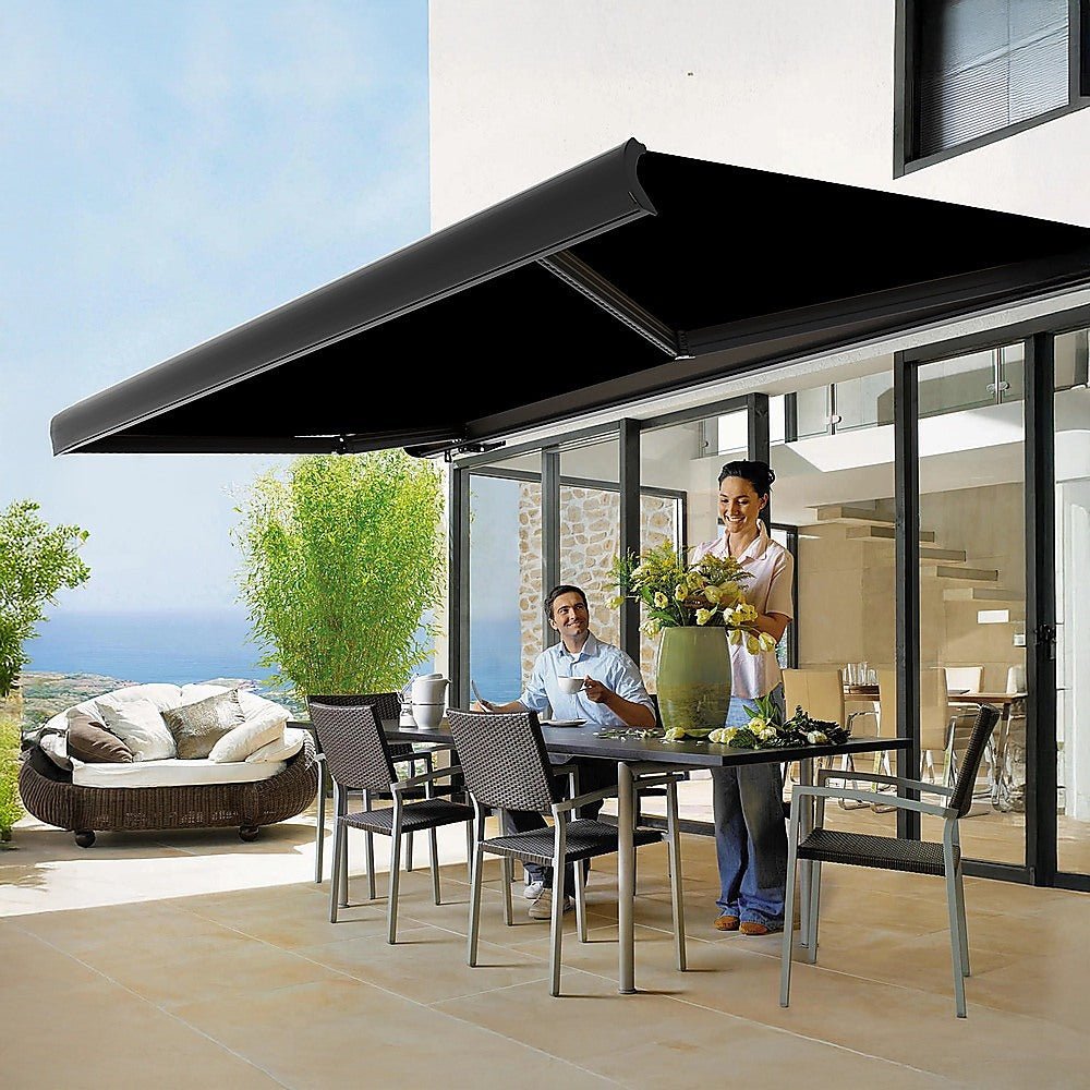 5.0m x 3.0m Retractable Folding Arm Awning Heavy Duty Full Cassette Motorised | Outdoorium