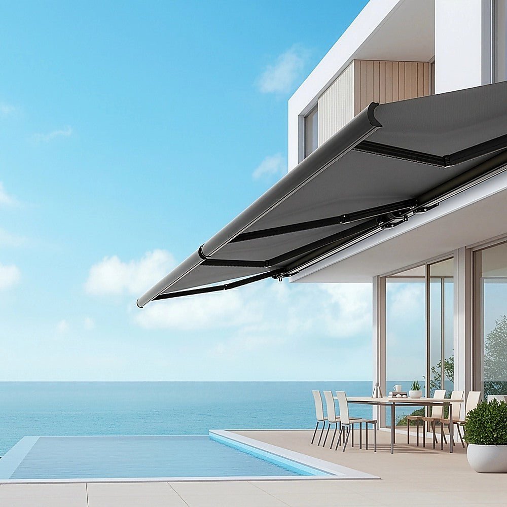 5.0m x 3.0m Retractable Folding Arm Awning Heavy Duty Full Cassette Motorised | Outdoorium