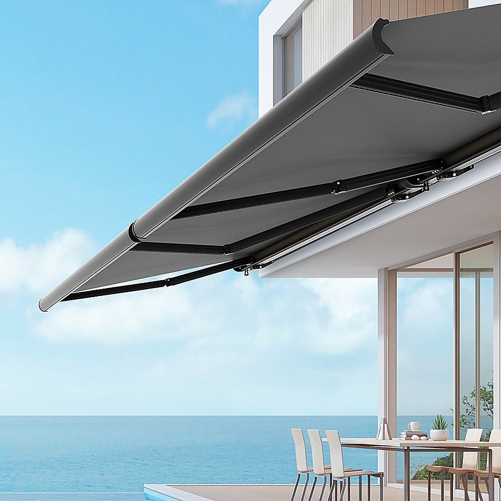 5.0m x 3.0m Retractable Folding Arm Awning Heavy Duty Full Cassette Motorised - Outdoorium