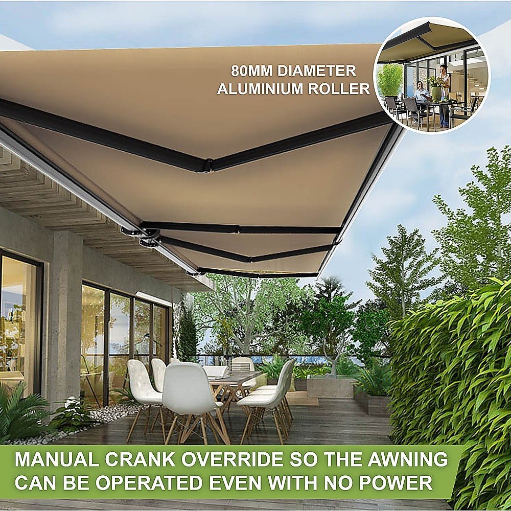 5.0m x 3.0m Retractable Folding Arm Awning Heavy Duty Full Cassette Motorised - Outdoorium