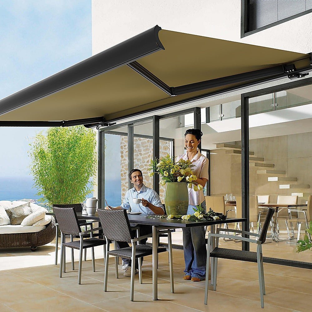 5.0m x 3.0m Retractable Folding Arm Awning Heavy Duty Full Cassette Motorised - Outdoorium