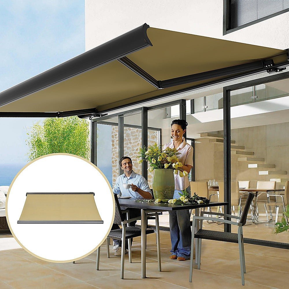 5.0m x 3.0m Retractable Folding Arm Awning Heavy Duty Full Cassette Motorised - Outdoorium