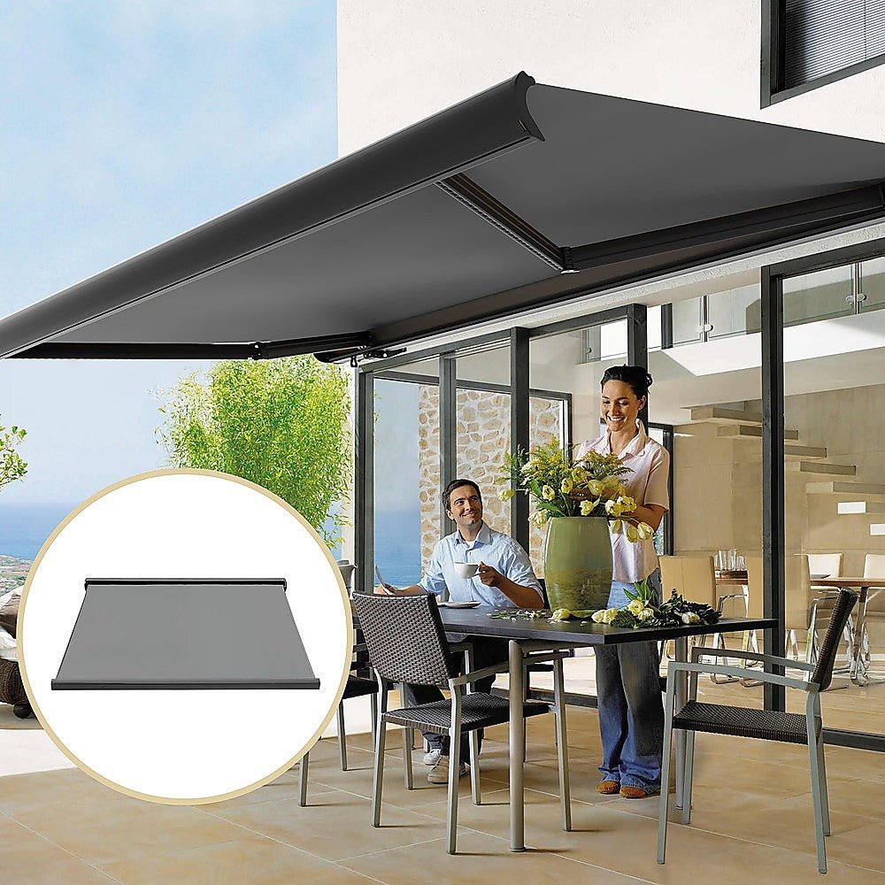 5.0m x 3.0m Retractable Folding Arm Awning Heavy Duty Full Cassette Motorised - Outdoorium