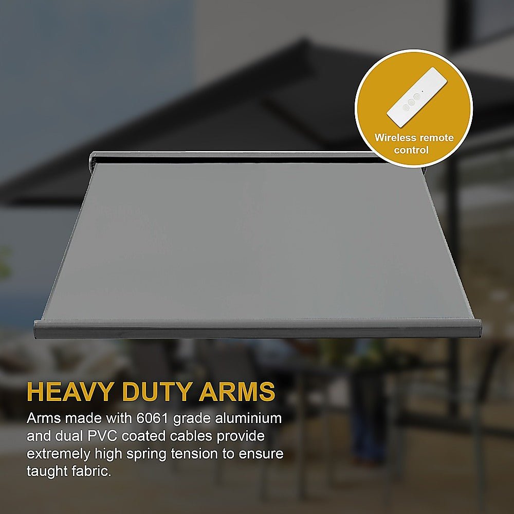 5.0m x 3.0m Retractable Folding Arm Awning Heavy Duty Full Cassette Motorised - Outdoorium