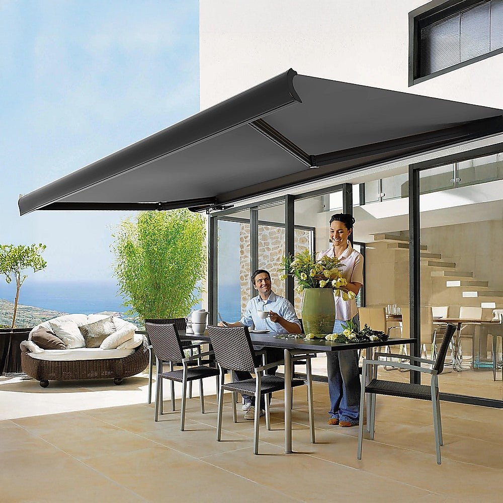 5.0m x 3.0m Retractable Folding Arm Awning Heavy Duty Full Cassette Motorised | Outdoorium