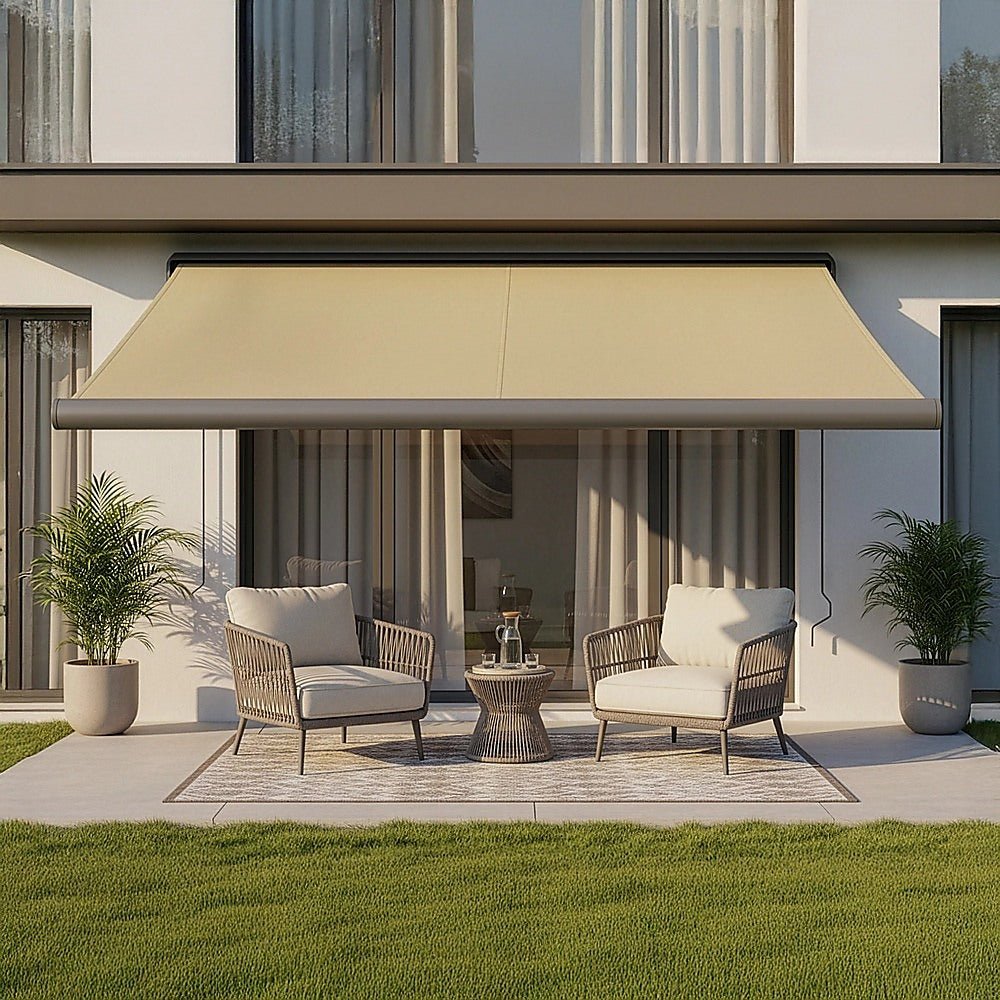 5.5m x 3.0m Retractable Folding Arm Awning Heavy Duty Full Cassette Motorised | Outdoorium