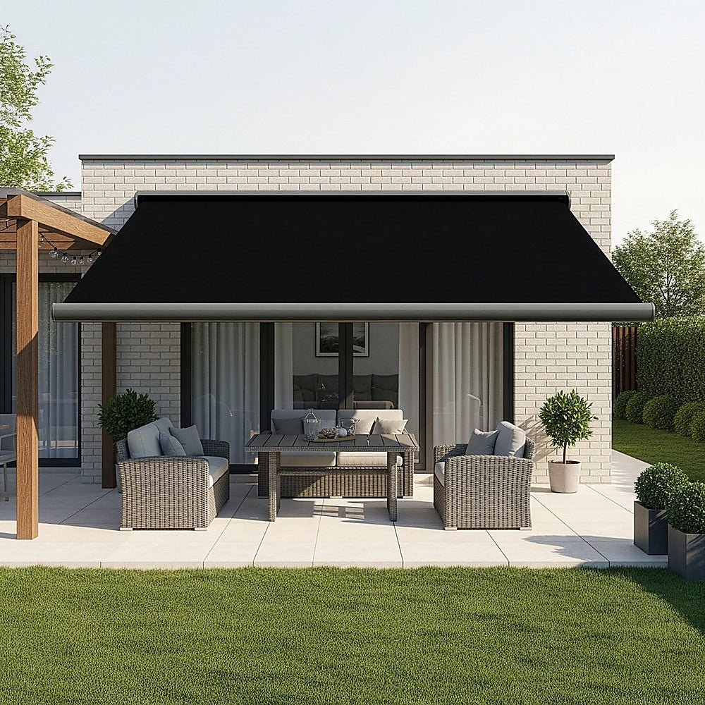 5.5m x 3.0m Retractable Folding Arm Awning Heavy Duty Full Cassette Motorised | Outdoorium