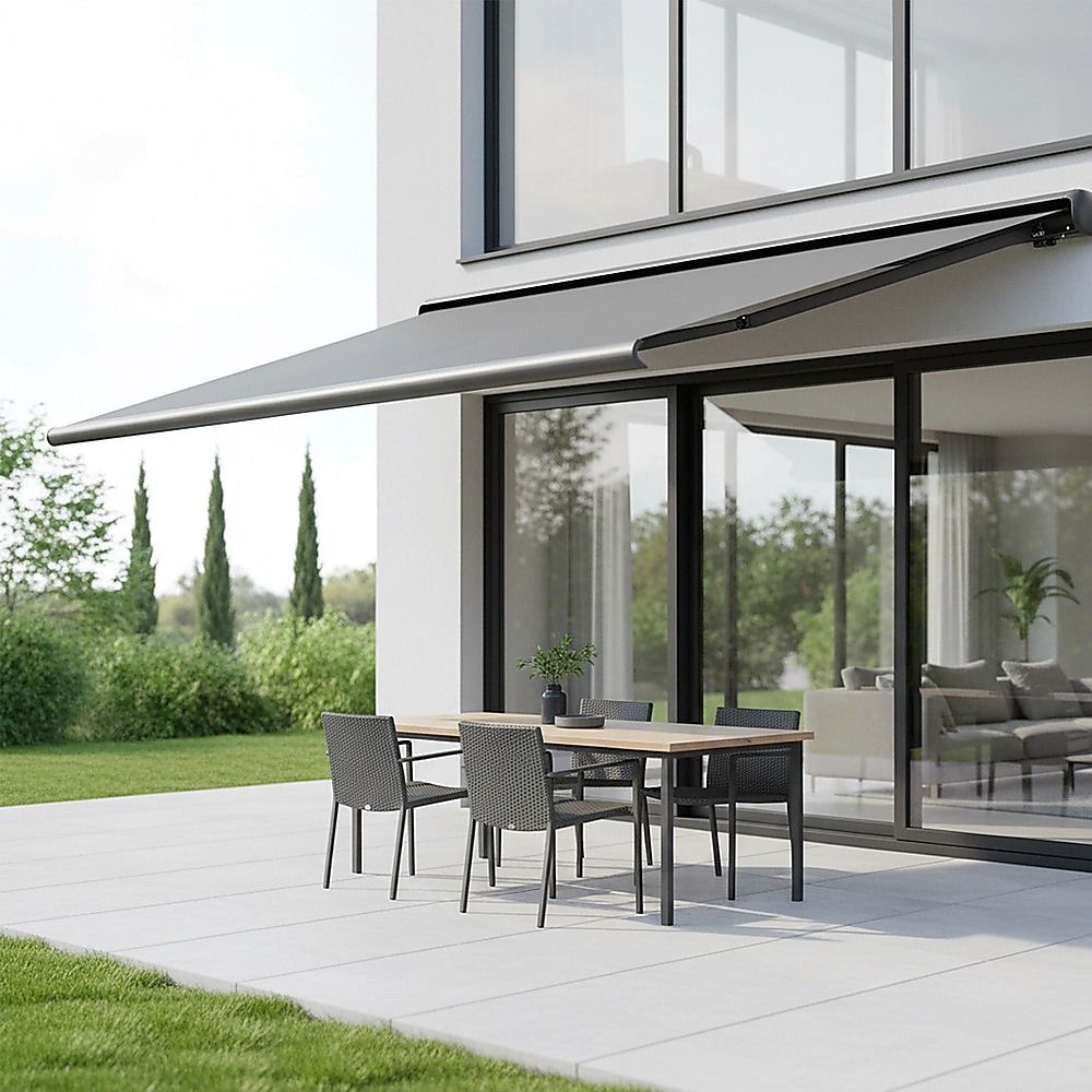 5.5m x 3.0m Retractable Folding Arm Awning Heavy Duty Full Cassette Motorised