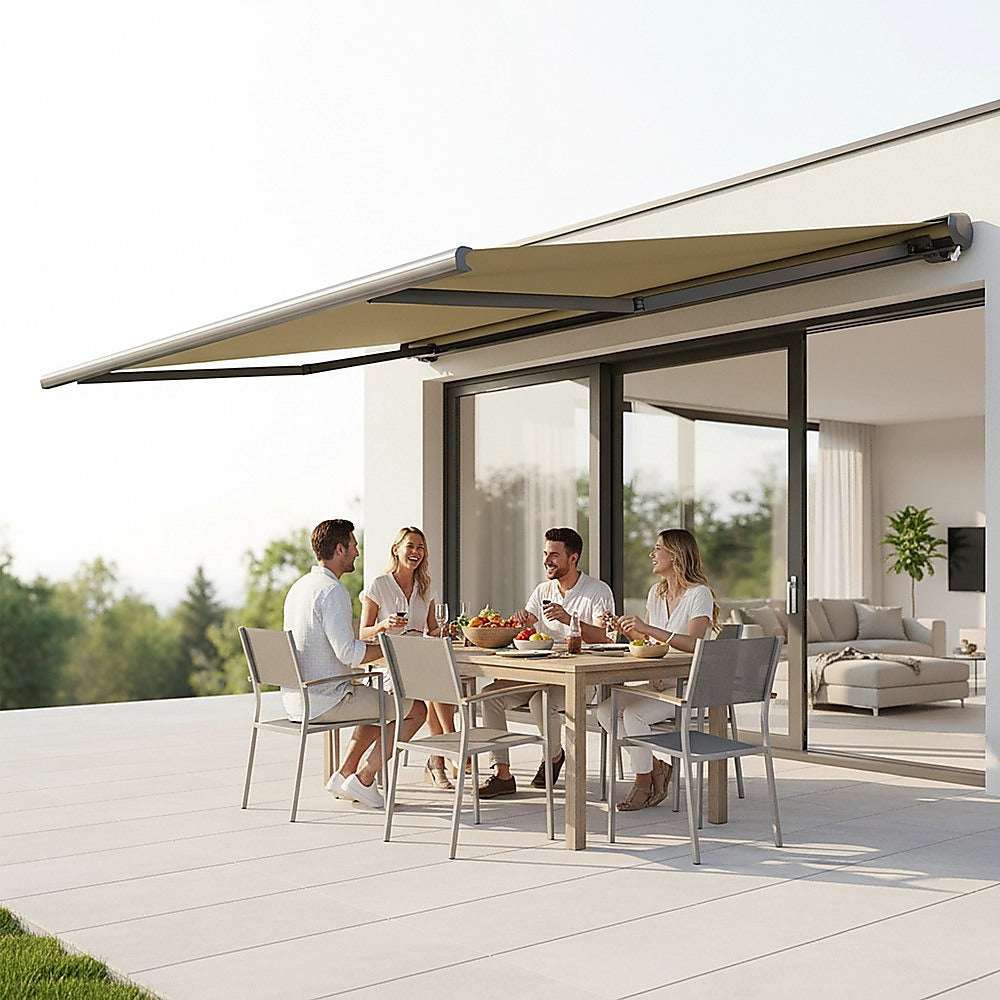 5.5m x 3.0m Retractable Folding Arm Awning Heavy Duty Full Cassette Motorised | Home & Garden > Shading > Awnings