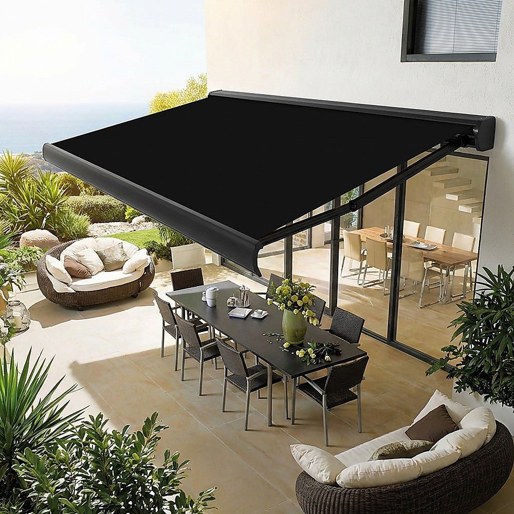 5.5m x 3.0m Retractable Folding Arm Awning Heavy Duty Full Cassette Motorised | Outdoorium
