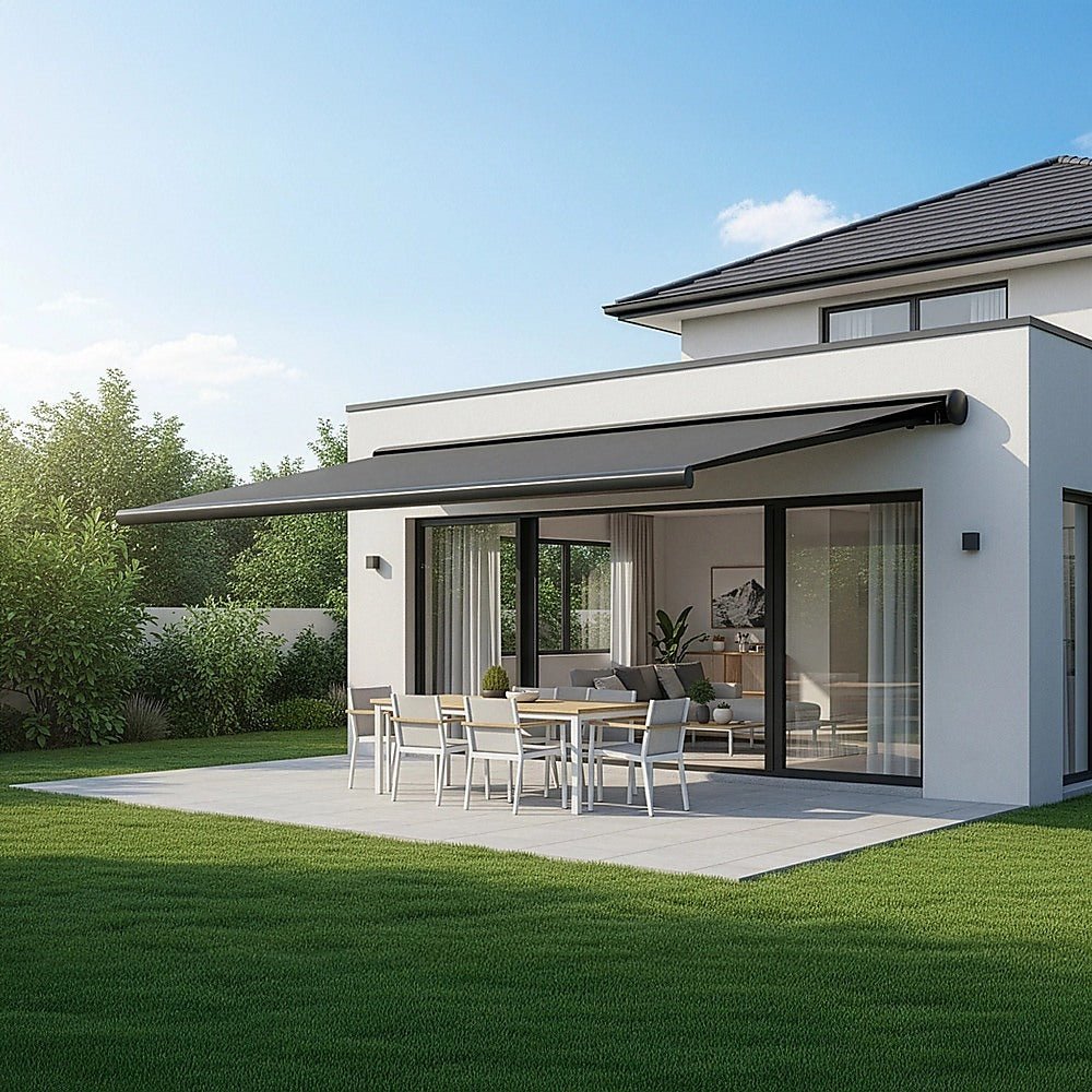 5.5m x 3.0m Retractable Folding Arm Awning Heavy Duty Full Cassette Motorised | Outdoorium