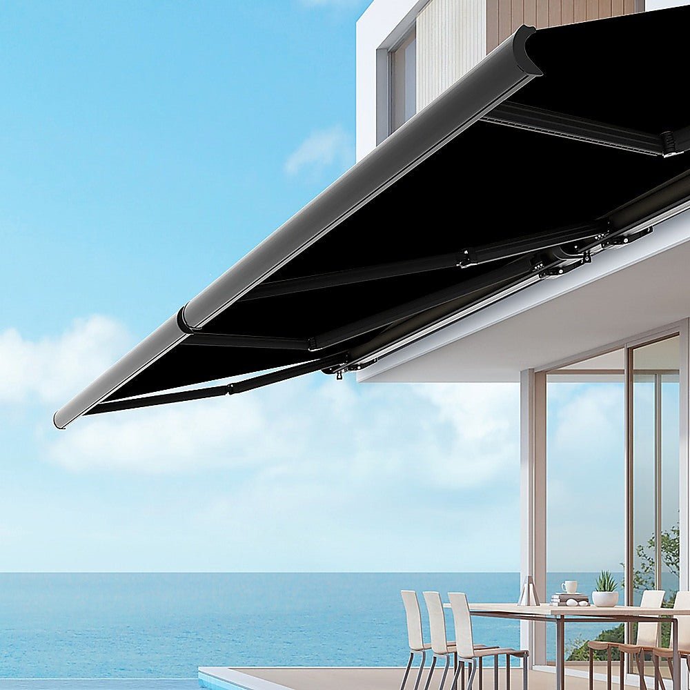 5.5m x 3.0m Retractable Folding Arm Awning Heavy Duty Full Cassette Motorised - Outdoorium