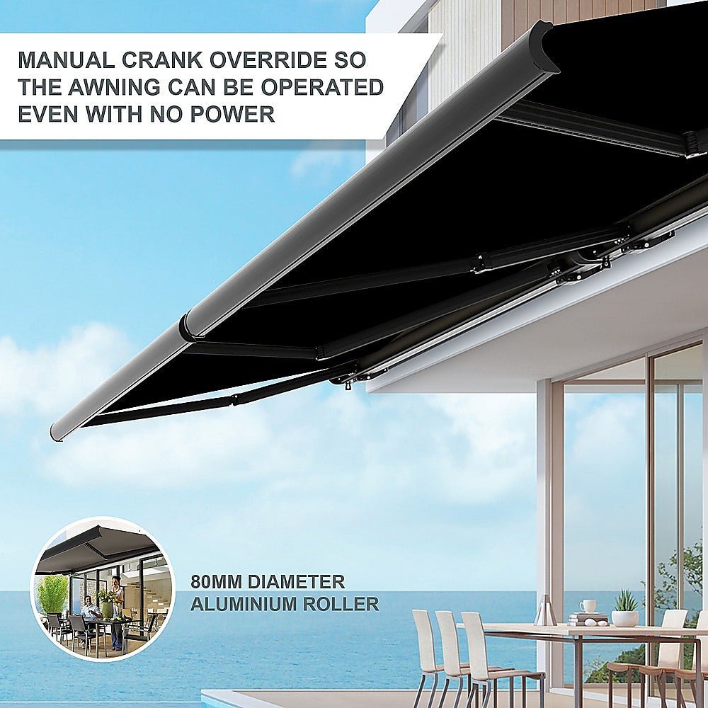 5.5m x 3.0m Retractable Folding Arm Awning Heavy Duty Full Cassette Motorised - Outdoorium