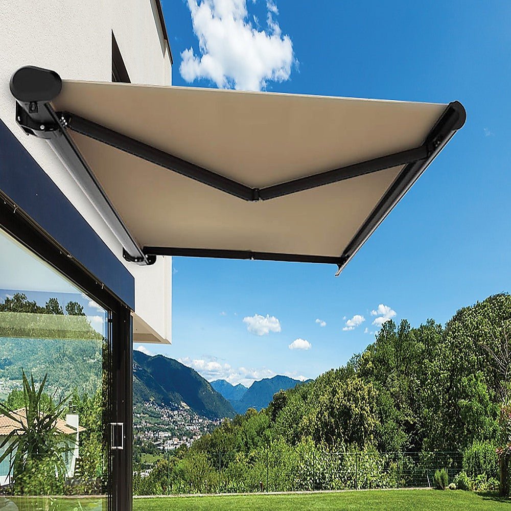 5.5m x 3.0m Retractable Folding Arm Awning Heavy Duty Full Cassette Motorised - Outdoorium